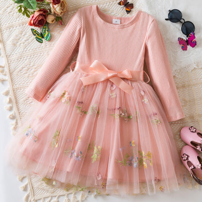 Flower Embroidery Mesh Princess Dress Girl Christmas Show Dress - Vogue Aura