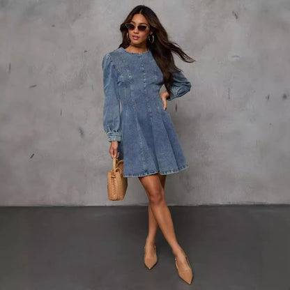 Chic Mid-Length Denim Dress in Black and Blue - Vogue Aura