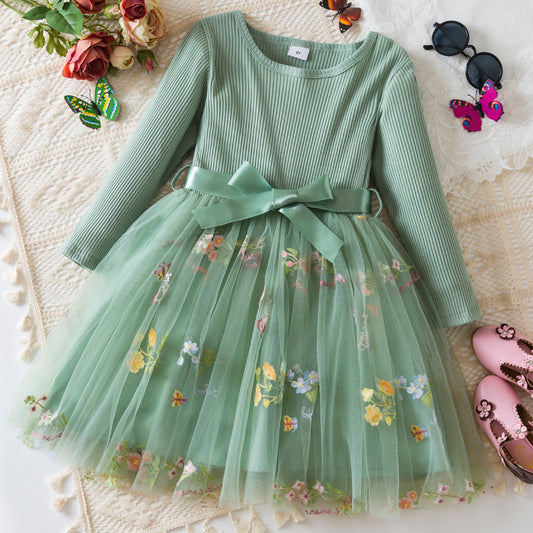 Flower Embroidery Mesh Princess Dress Girl Christmas Show Dress - Vogue Aura