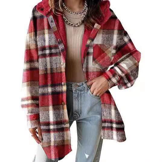 European and American Style Women's Flannel Plaid Jacket - Vogue Aura