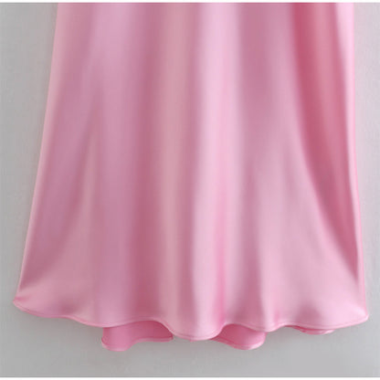 Elegant Pink Satin Slip Maxi Dress