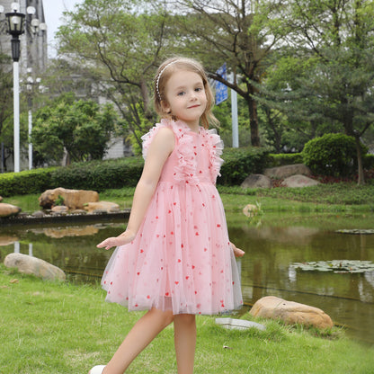 Western Style Peach Heart Lace Dress Children - Vogue Aura