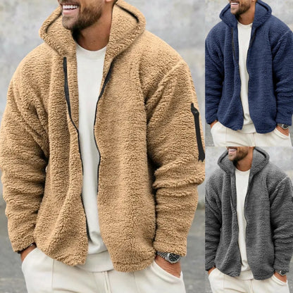 Plush Hooded Fleece Jacket for Men - Double-Sided Warmth - Vogue Aura