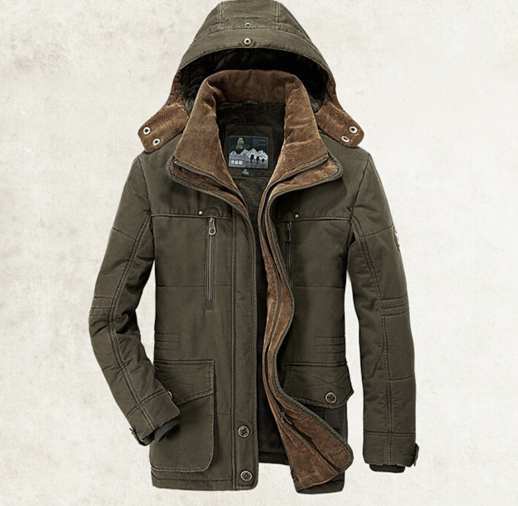 Thickened Multi-Pocket Hooded Cotton Coat for Men - Vogue Aura