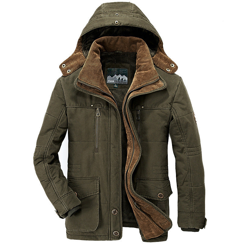 Thickened Multi-Pocket Hooded Cotton Coat for Men - Vogue Aura