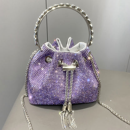 Elegant Metallic Cylinder Handbag with Shimmering Diamonds for Women - Vogue Aura