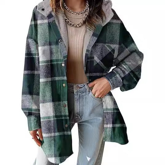 European and American Style Women's Flannel Plaid Jacket - Vogue Aura