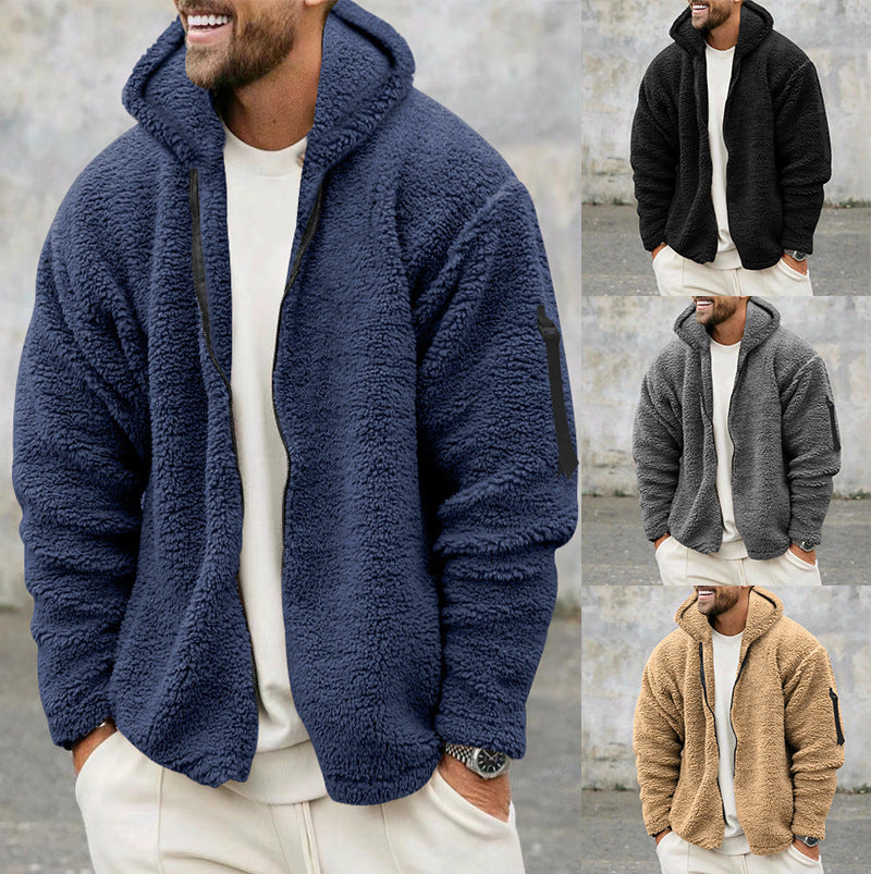 Plush Hooded Fleece Jacket for Men - Double-Sided Warmth - Vogue Aura