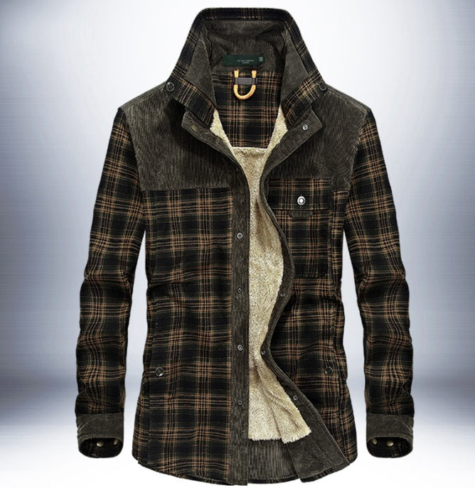 Men's Pure Cotton Plaid Winter Jacket with Fleece Lining - Vogue Aura