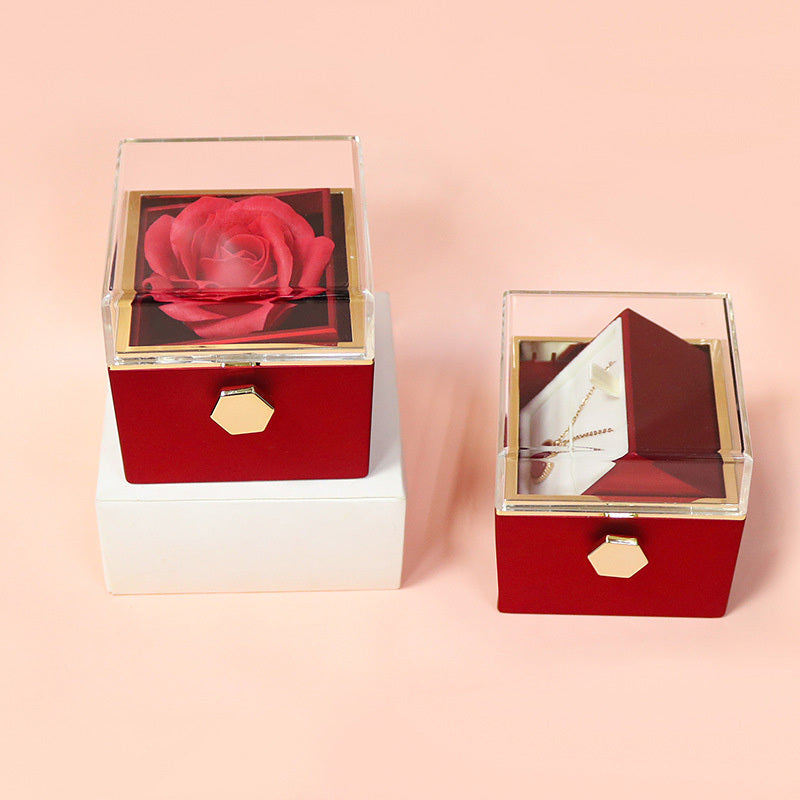 Rotating Soap Flower Rose Gift Box Creative Rotating Rose Jewelry Packaging Box Valentine's Day Gift For Women - Vogue Aura