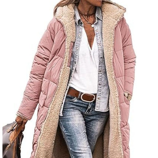 Fleece-lined Long Sleeve Winter Coat for Women