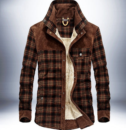 Men's Pure Cotton Plaid Winter Jacket with Fleece Lining - Vogue Aura