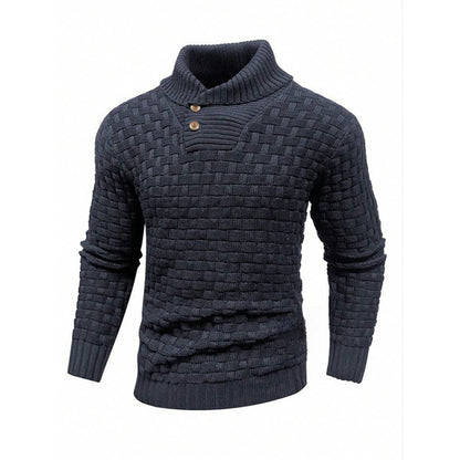 Men's Slim Turtleneck Sweater With Button Design Fashion Casual Solid Color Pullover Top Clothing - Vogue Aura