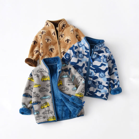 Simple Cartoon Print Boy Padded Jacket - Vogue Aura