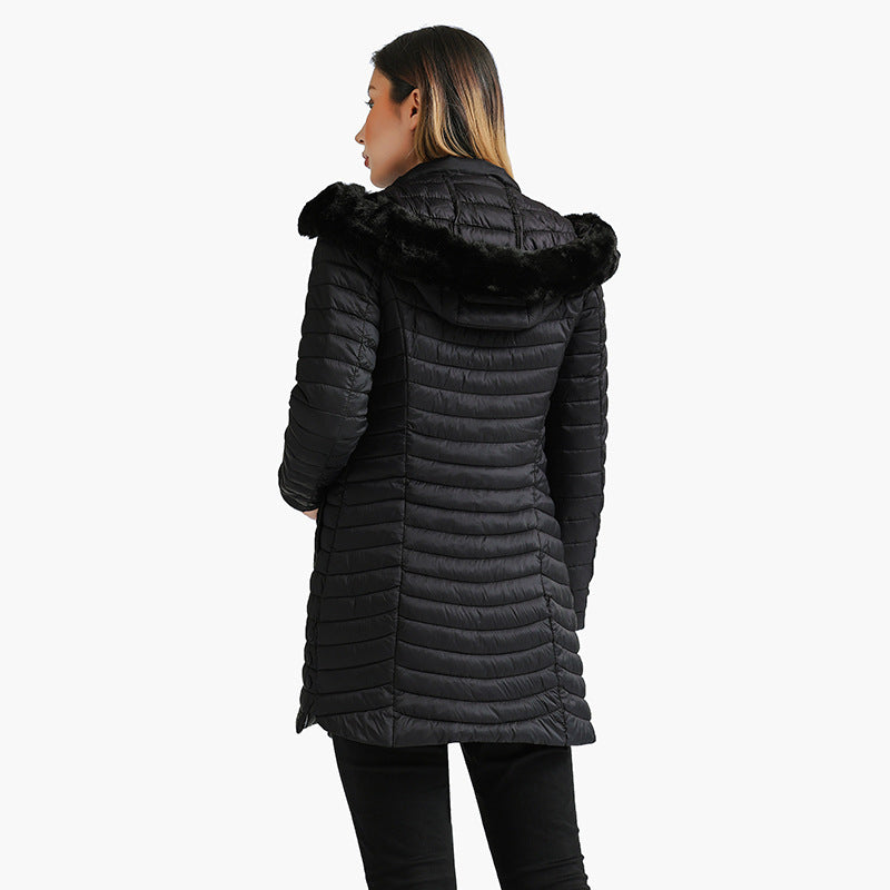 Ultra-Light Women's Quilted Cotton Parka with Removable Fur Collar - Vogue Aura