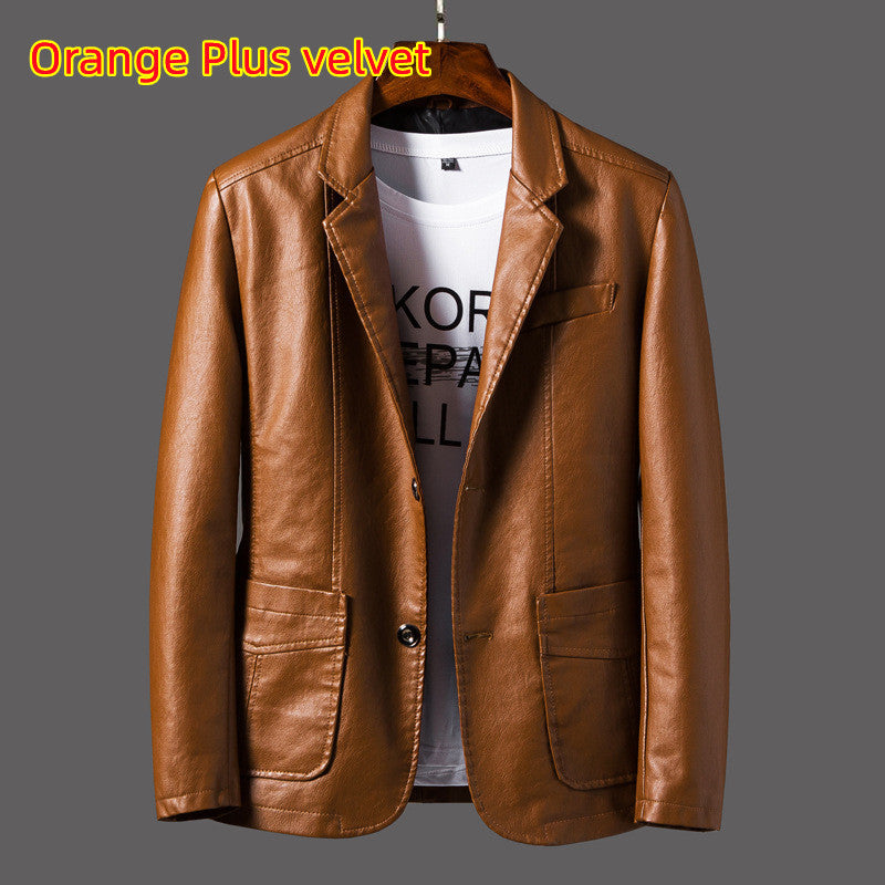 Elegant Leather Men's Jacket with Studded Lapels and Multi-Pocket Design - Vogue Aura