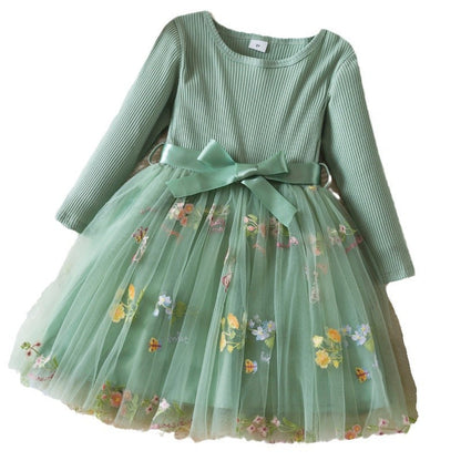 Flower Embroidery Mesh Princess Dress Girl Christmas Show Dress - Vogue Aura