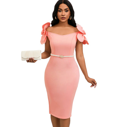 Elegant Floral High-Waist Dress with Belts - Vogue Aura