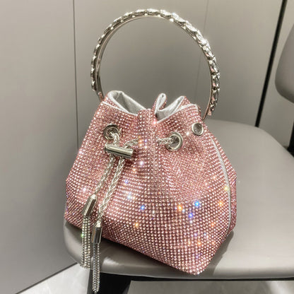 Elegant Metallic Cylinder Handbag with Shimmering Diamonds for Women - Vogue Aura