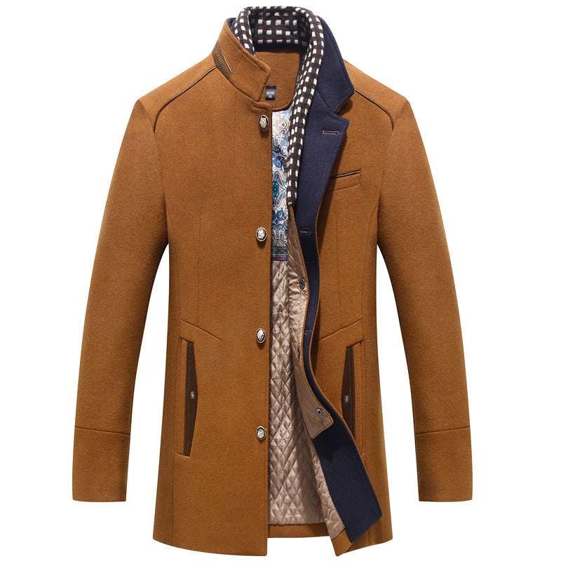 Men's Sophisticated Woolen Coat with Scarf Collar - Vogue Aura