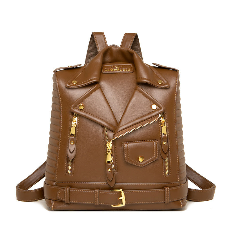 Elegant Textured PU Leather Backpack with Three-Dimensional Pocket