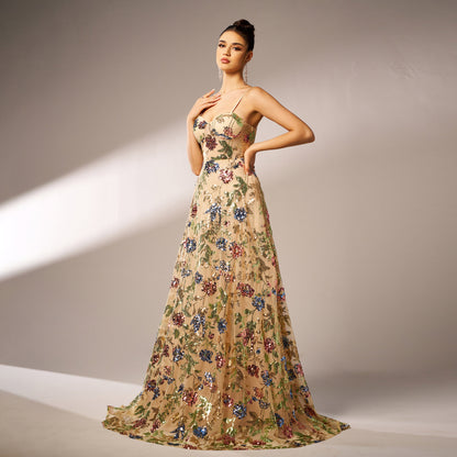 Sophisticated Apricot Sleeveless Evening Dress - Vogue Aura