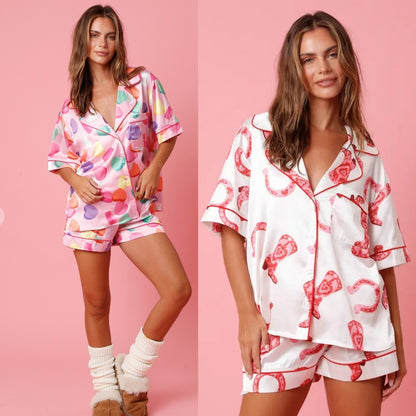 Satin Printed Two-Piece Pajama Set for Women