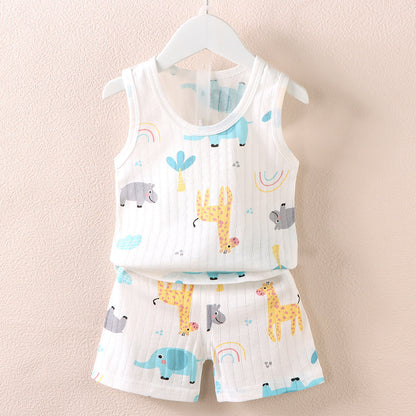 Kids' Fun Animal Print Sleeveless Vest and Shorts Set - Vogue Aura