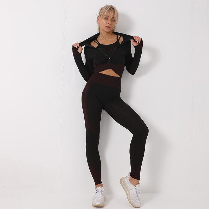 3PCS Seamless Yoga Set for Women - Fitness Tracksuit with Sports Bra and Leggings - Vogue Aura