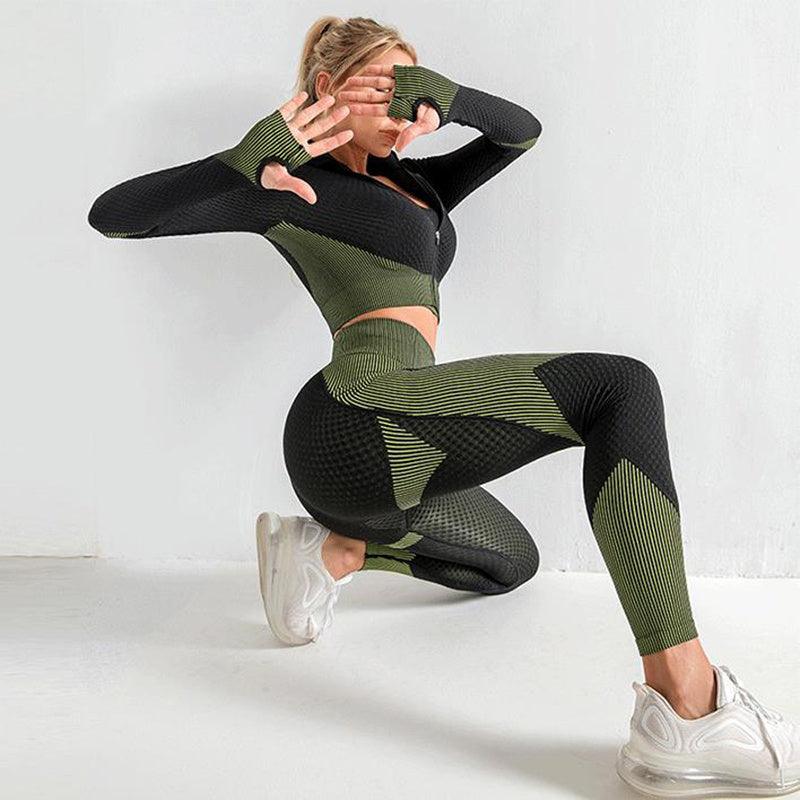 3PCS Seamless Yoga Set for Women - Fitness Tracksuit with Sports Bra and Leggings - Vogue Aura