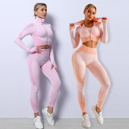 3PCS Seamless Yoga Set for Women - Fitness Tracksuit with Sports Bra and Leggings - Vogue Aura