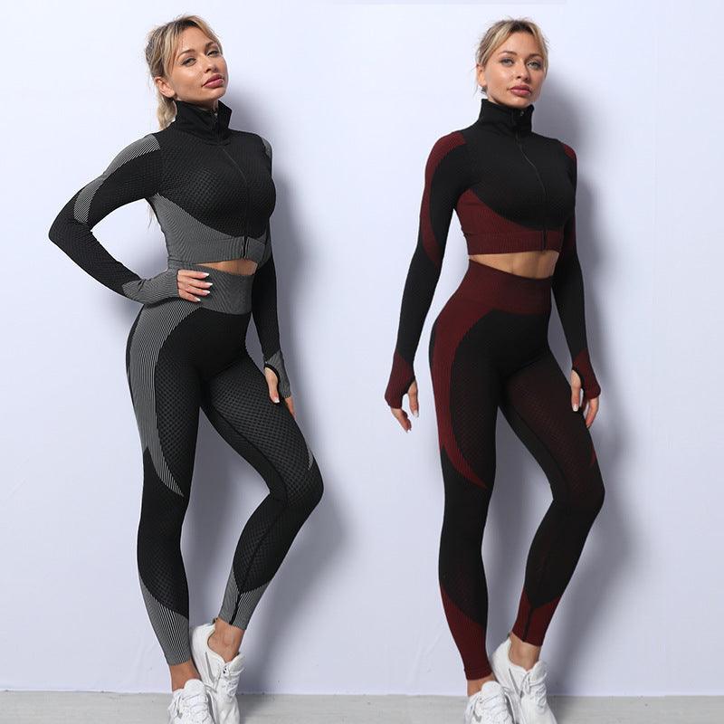 3PCS Seamless Yoga Set for Women - Fitness Tracksuit with Sports Bra and Leggings - Vogue Aura