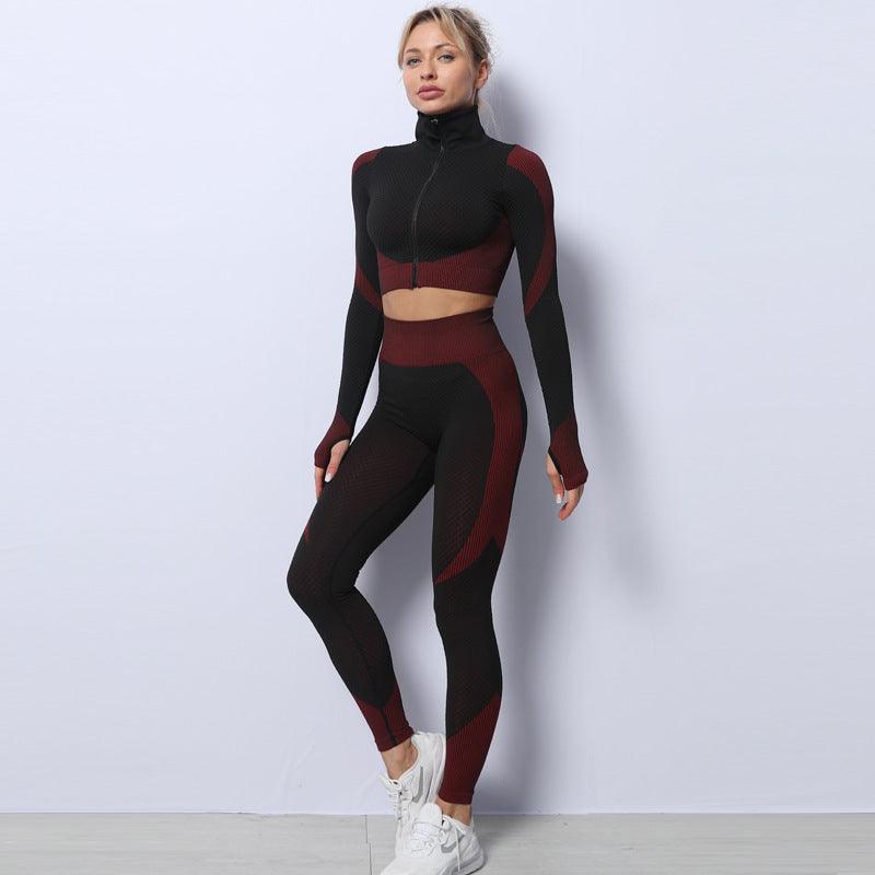 3PCS Seamless Yoga Set for Women - Fitness Tracksuit with Sports Bra and Leggings - Vogue Aura