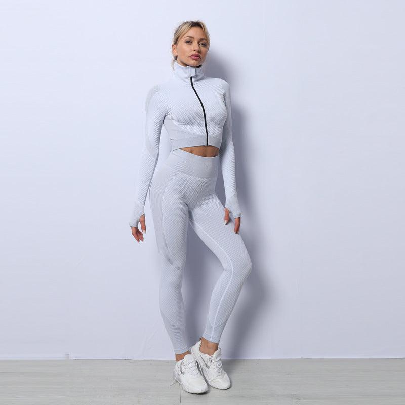 3PCS Seamless Yoga Set for Women - Fitness Tracksuit with Sports Bra and Leggings - Vogue Aura