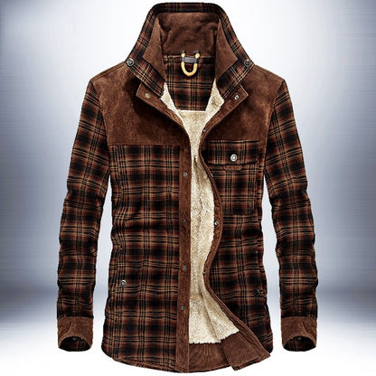 Men's Pure Cotton Plaid Winter Jacket with Fleece Lining - Vogue Aura