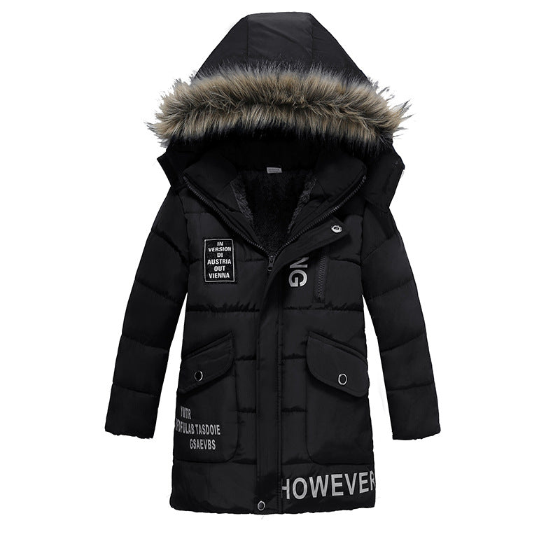 Winter Children's Trendy Cotton-padded Jacket Mid-length Letter Cotton-padded Coat - Vogue Aura