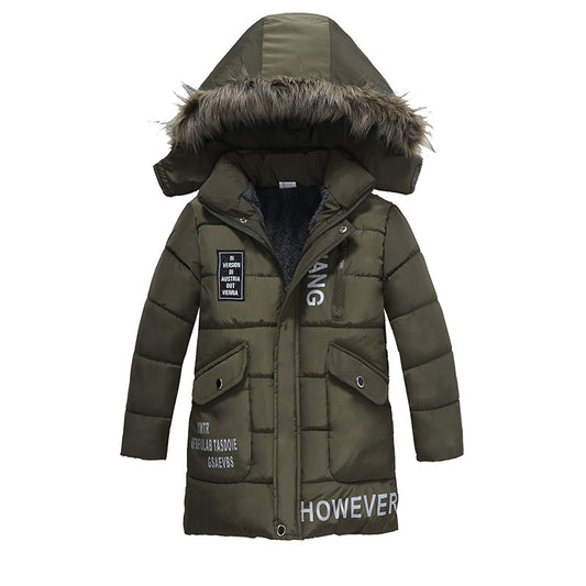 Winter Children's Trendy Cotton-padded Jacket Mid-length Letter Cotton-padded Coat - Vogue Aura