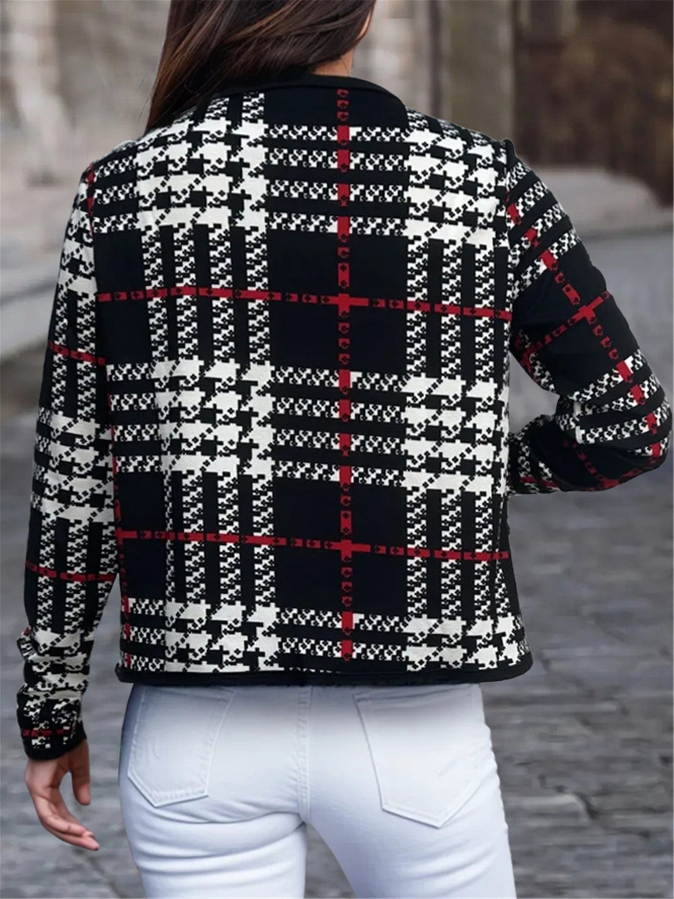 Versatile Women's Checkered Casual Jacket - Vogue Aura