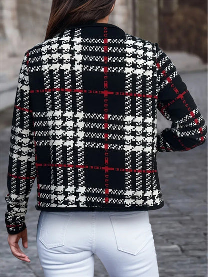 Versatile Women's Checkered Casual Jacket - Vogue Aura