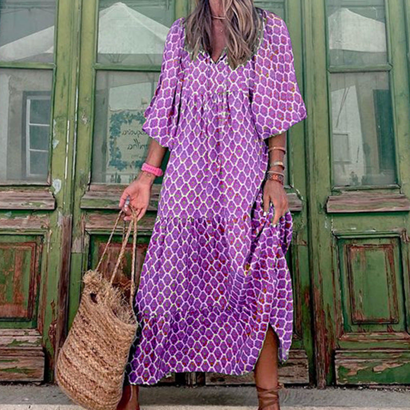 Bohemian Floral V-Neck Maxi Dress for Women - Vogue Aura