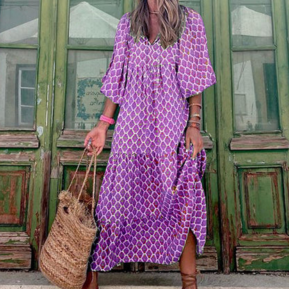 Bohemian Floral V-Neck Maxi Dress for Women