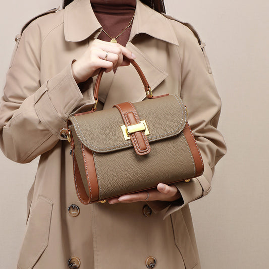 Exquisite One-Shoulder Cowhide Handbag in Elephant Gray