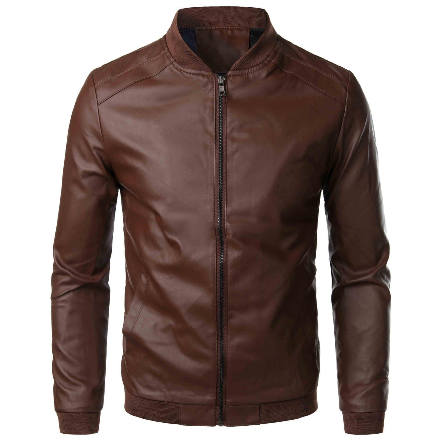 Men's Premium PU Leather Slim Fit Jacket with Stand Collar - Vogue Aura