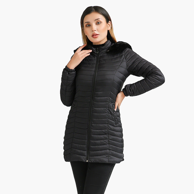 Ultra-Light Women's Quilted Cotton Parka with Removable Fur Collar - Vogue Aura