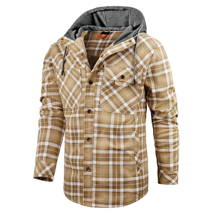 Men's Fleece-lined Plaid Hooded Jacket for Autumn and Winter - Vogue Aura