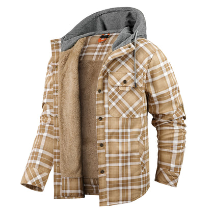 Men's Fleece-lined Plaid Hooded Jacket for Autumn and Winter - Vogue Aura