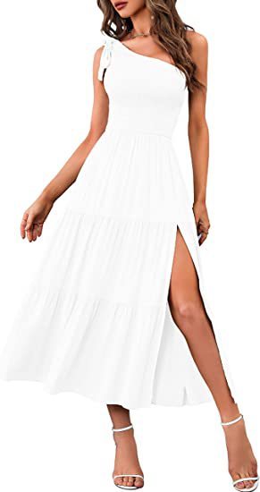 One-Shoulder Pleated Layered Hem Maxi Dress - Vogue Aura