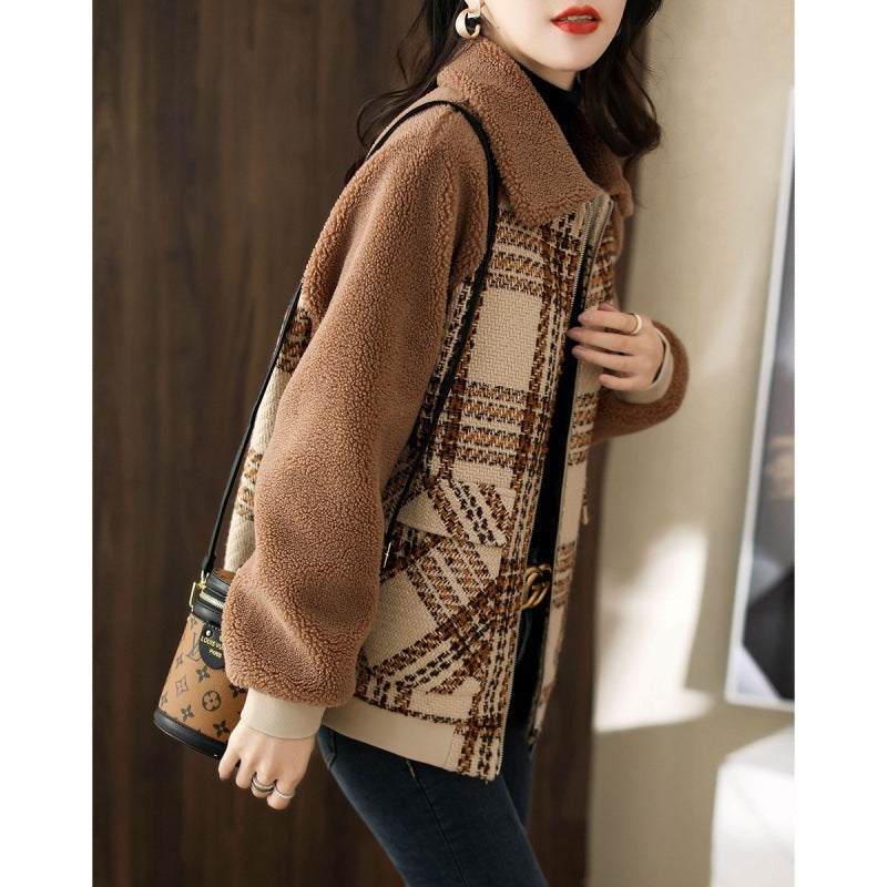 Plaid Raglan Sleeve Coat in Warm Brown - Vogue Aura