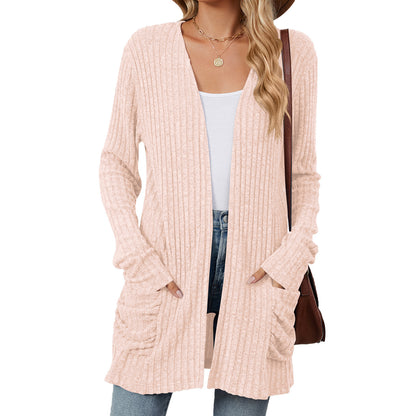 Essential Long Sleeve Pocket Cardigan in Solid Colours - Vogue Aura