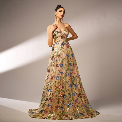 Sophisticated Apricot Sleeveless Evening Dress - Vogue Aura